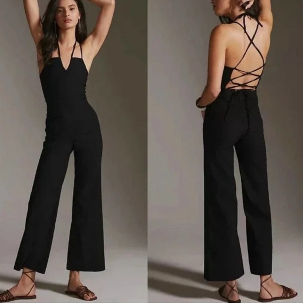 Anthropologie Black Halter Jumpsuit